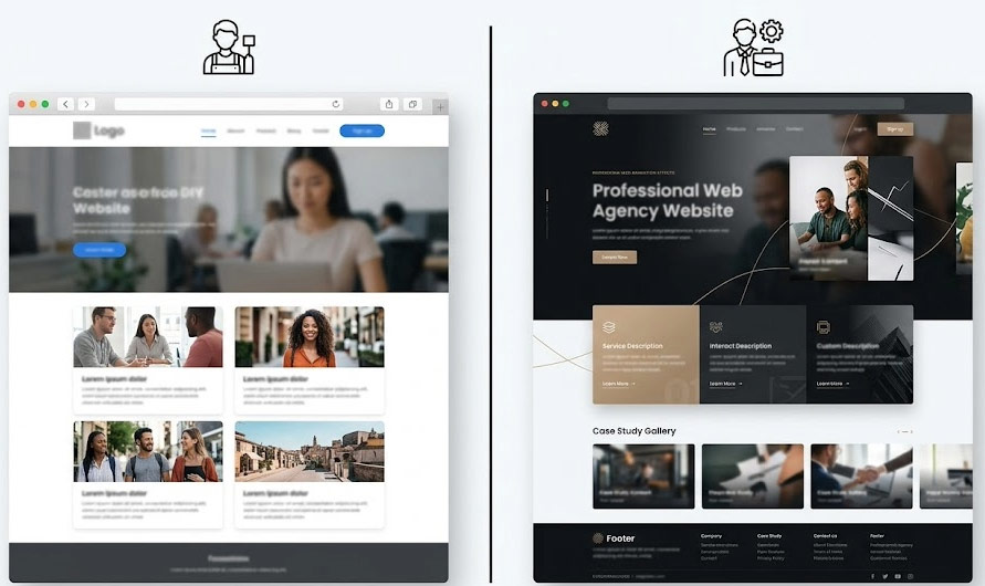 Confronto tra sito web fai da te e sito web professionale realizzato da web agency