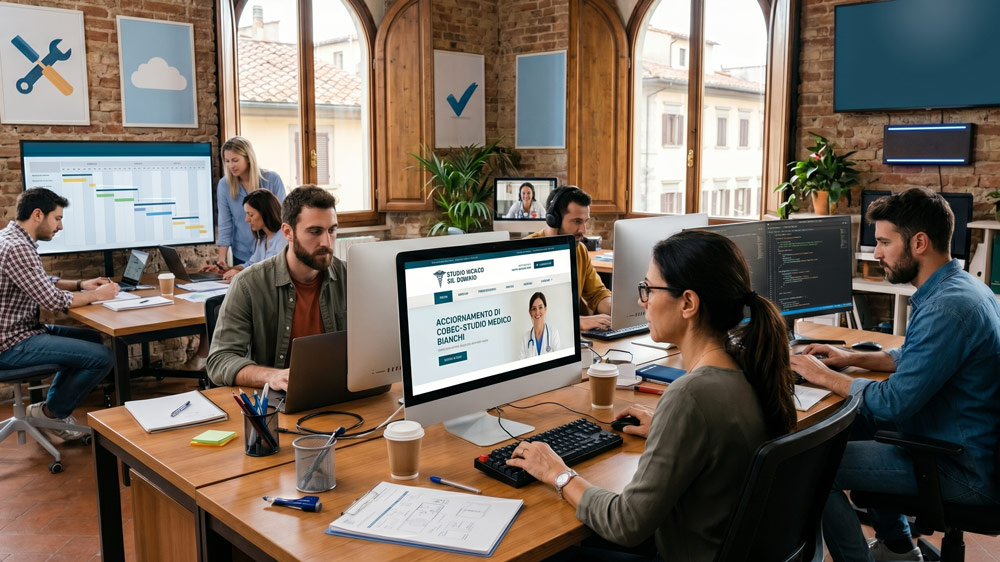 Team di web agency Waas al lavoro sull'aggiornamento del sito web di un cliente