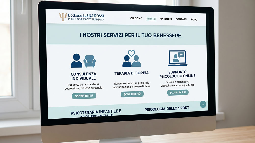 Servizi offerti da psicologo presentati su un sito web